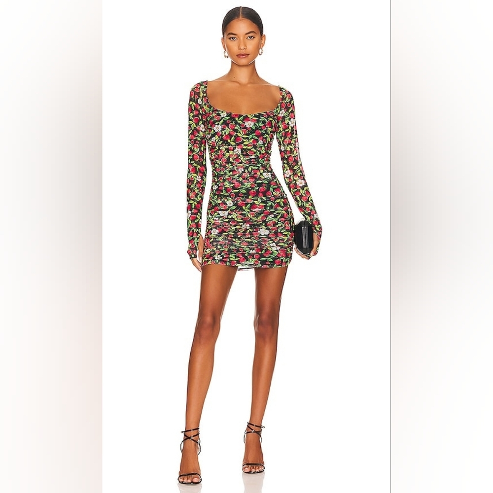 AFRM Leona mini dress in the noir strawberry print